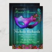 孔雀の仮面舞踏会のブライダルシャワーの招待状 招待状 (正面/裏面)