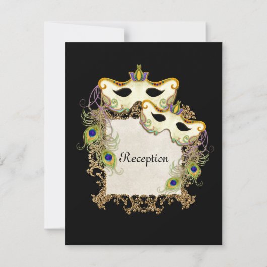 孔雀の仮面舞踏会のマスクの球、披露宴の招待状 招待状 (裏面)