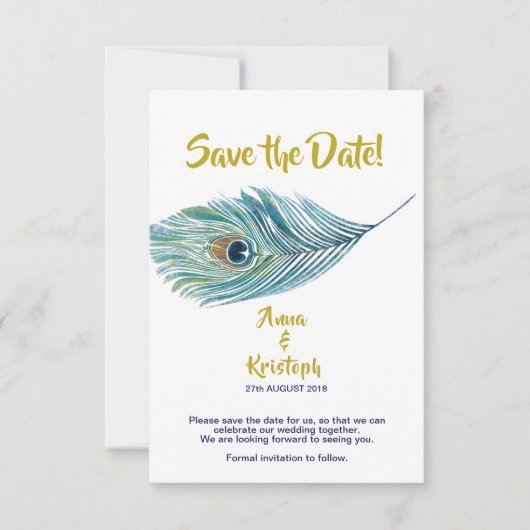 孔雀の保存日付カード セーブザデート (正面)