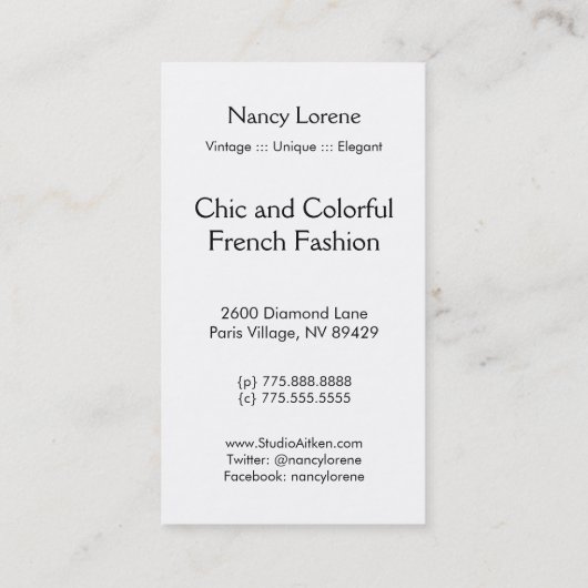 孔雀の夕べの小洞窟: 青緑の夢 名刺 (裏面)