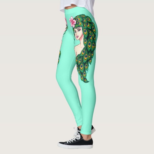 孔雀の女の子のティール（緑がかった色）のAthleisureのヨガによってはレギンスが喘ぎます レギンス (左)