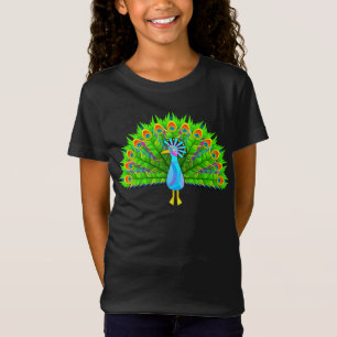 孔雀の女の子の素晴らしいジャージーの黒いTシャツ Tシャツ