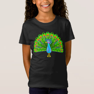 孔雀の女の子の素晴らしいジャージーの黒いTシャツ Tシャツ