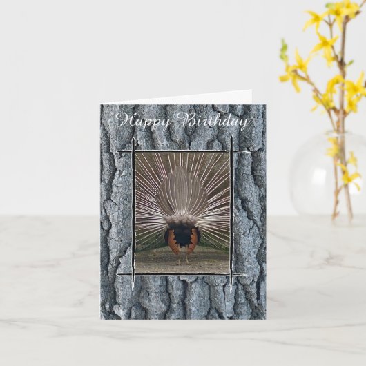 孔雀の尻木の樹皮ハッピーバースデーカード カード (黄色い花)
