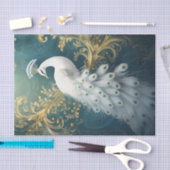 孔雀の座っかわいらして、白い羽毛カスケード 薄葉紙 (クラフト)