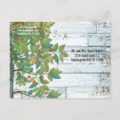 孔雀の愛の鳥が木に座って日付を保存 案内ポストカード (裏面)