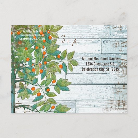 孔雀の愛の鳥が木に座って日付を保存 案内ポストカード (裏面)