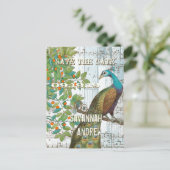 孔雀の愛の鳥が木に座って日付を保存 案内ポストカード (スタンド正面)