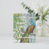 孔雀の愛の鳥が木に座って日付を保存 案内ポストカード (スタンド正面)