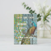 孔雀の愛の鳥が木に座って日付を保存 案内ポストカード (スタンド正面)