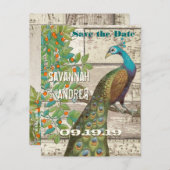 孔雀の愛の鳥が木に座って日付を保存 案内ポストカード (正面/裏面)