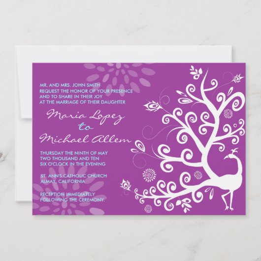 孔雀の愛の鳥の結婚式招待状と婚約 招待状 (正面)