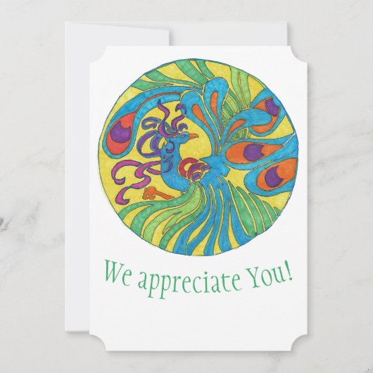 孔雀の感謝カード サンキューカード (正面)