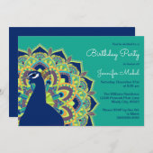 孔雀の曼荼羅の誕生日のパーティの招待状 招待状 (正面/裏面)