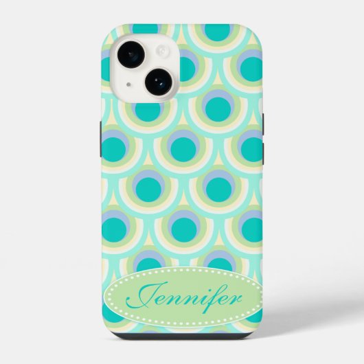 孔雀の模様のミントアクアグリーンの名前 iPhoneケース (裏面)