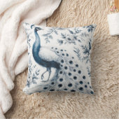 孔雀の模様の青い花 クッション (ブランケット)