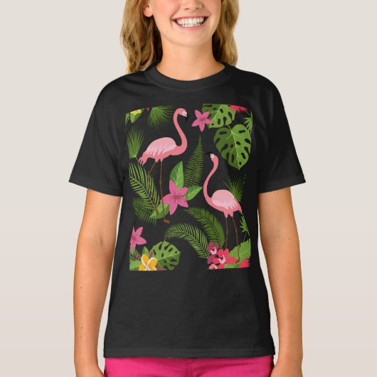 孔雀の模様 ピンクの花柄Tシャツ Tシャツ (正面)