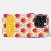 孔雀の模様 黄色 ピンク 名前入り iPhoneケース (裏面横)