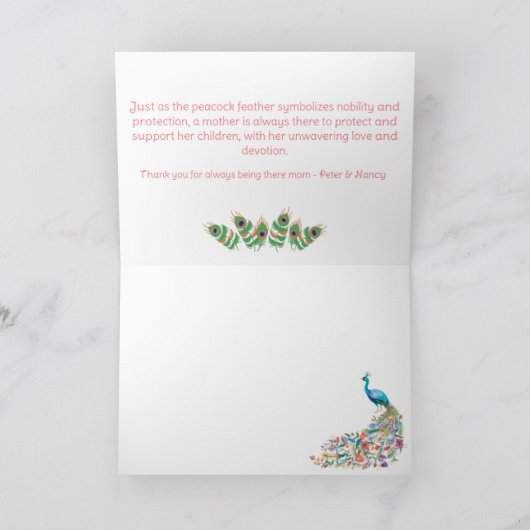 孔雀の母の愛の母の日のような羽 サンキューカード (内部)