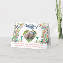 孔雀の母の愛の母の日のような羽 サンキューカード