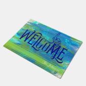 孔雀の水の色へようこそパーソナライズされた ドアマット (アングル)