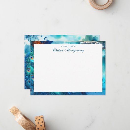 孔雀の水の色絵画の芸術パーソナライズされた ノートカード (正面/裏面インサイチュ)