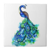 孔雀の水彩画 タイル (正面)