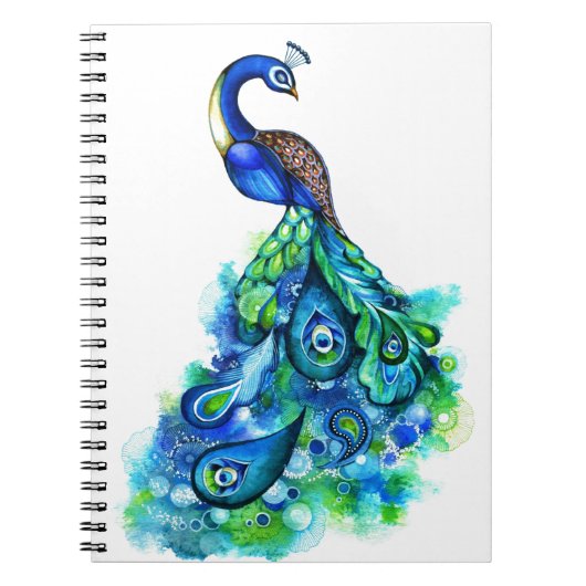 孔雀の水彩画 ノートブック (正面)