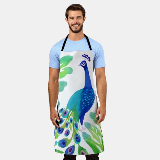 孔雀の水色 エプロン (着用した状態)