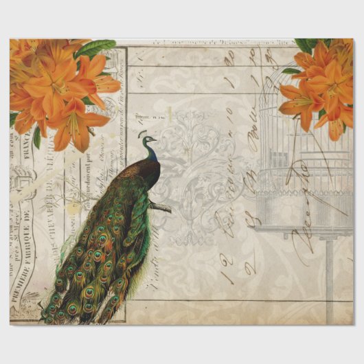 孔雀の短命なもののDecoupageの紙 ラッピングペーパー (フラット)