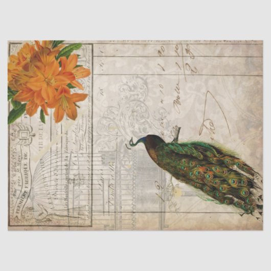 孔雀の短命なもののDecoupageの紙 薄葉紙 (正面)