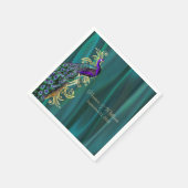 孔雀の紙ナプキン結婚を持つティール(緑がかった色) スタンダードカクテルナプキン (角)