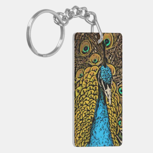 孔雀の素晴らしさのイラストレーション キーホルダー (正面左)