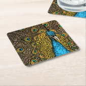 孔雀の素晴らしさのイラストレーション スクエアペーパーコースター (アングル)