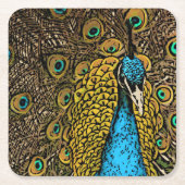 孔雀の素晴らしさのイラストレーション スクエアペーパーコースター (正面)