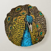 孔雀の素晴らしさのイラストレーション ラウンドクッション (裏面)