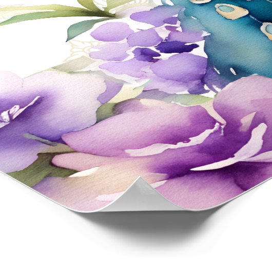 孔雀の紫の花のインディアン結婚の歓迎サイン ポスター (角)