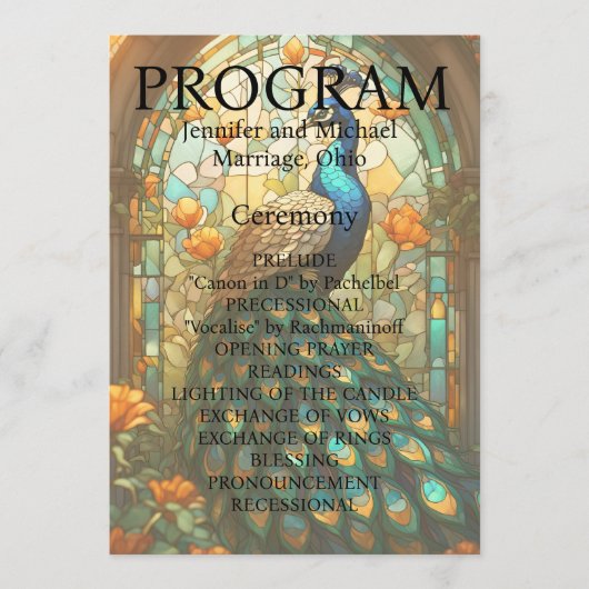 孔雀の結婚ステンドグラス・プログラムカード プログラム (正面)