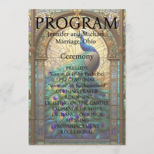 孔雀の結婚ステンドグラス・プログラムカード プログラム (正面)