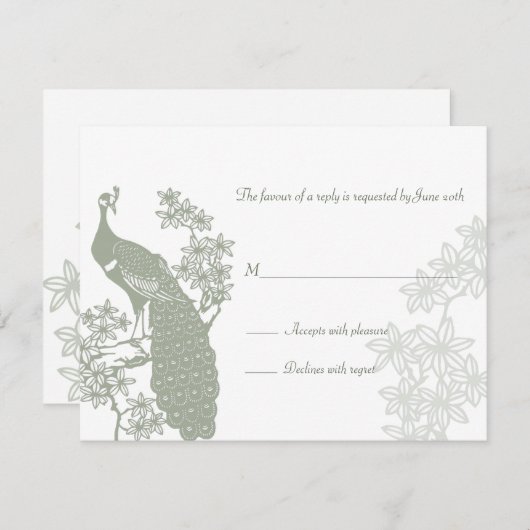 孔雀の結婚式の応答カード 出欠カード (正面/裏面)