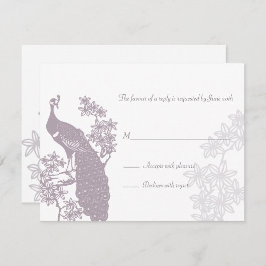 孔雀の結婚式の応答カード 出欠カード (正面/裏面)