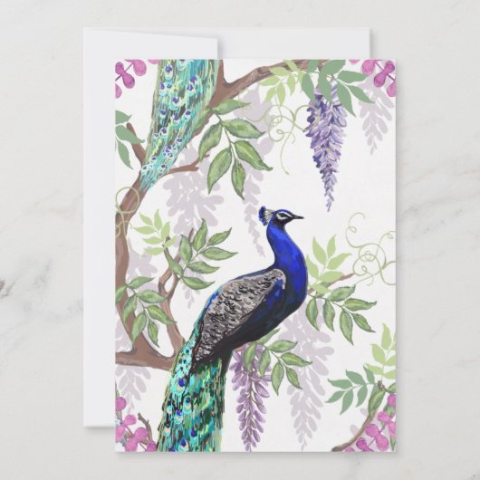 孔雀の結婚式の日付を保存 サンキューカード (裏面)