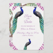 孔雀の結婚式の日付を保存 サンキューカード (正面/裏面)