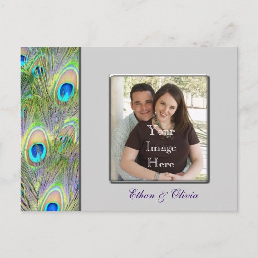 孔雀の結婚式の日付を保存 案内ポストカード (正面)