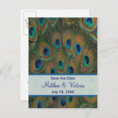 孔雀の結婚式の日付を保存 案内ポストカード (正面/裏面)