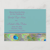 孔雀の結婚式の日付を保存 案内ポストカード (裏面)