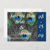 孔雀の結婚式の日付を保存 案内ポストカード (正面/裏面)