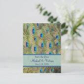 孔雀の結婚式の日付を保存 案内ポストカード (スタンド正面)