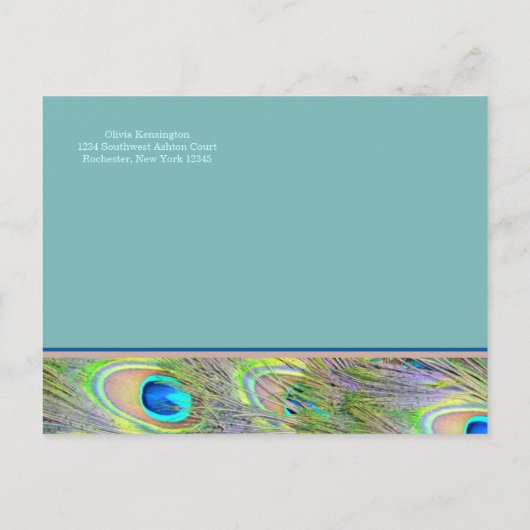 孔雀の結婚式の日付を保存 案内ポストカード (裏面)