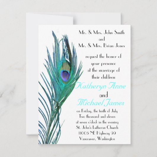 孔雀の結婚式招待状#2 招待状 (正面)